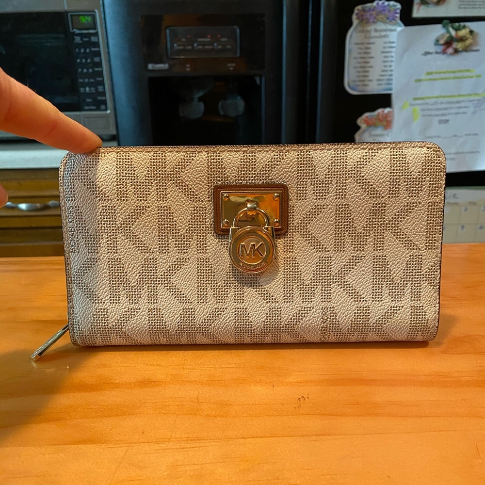 MK Dotted Canvas Coated Leather Clutch NWOT